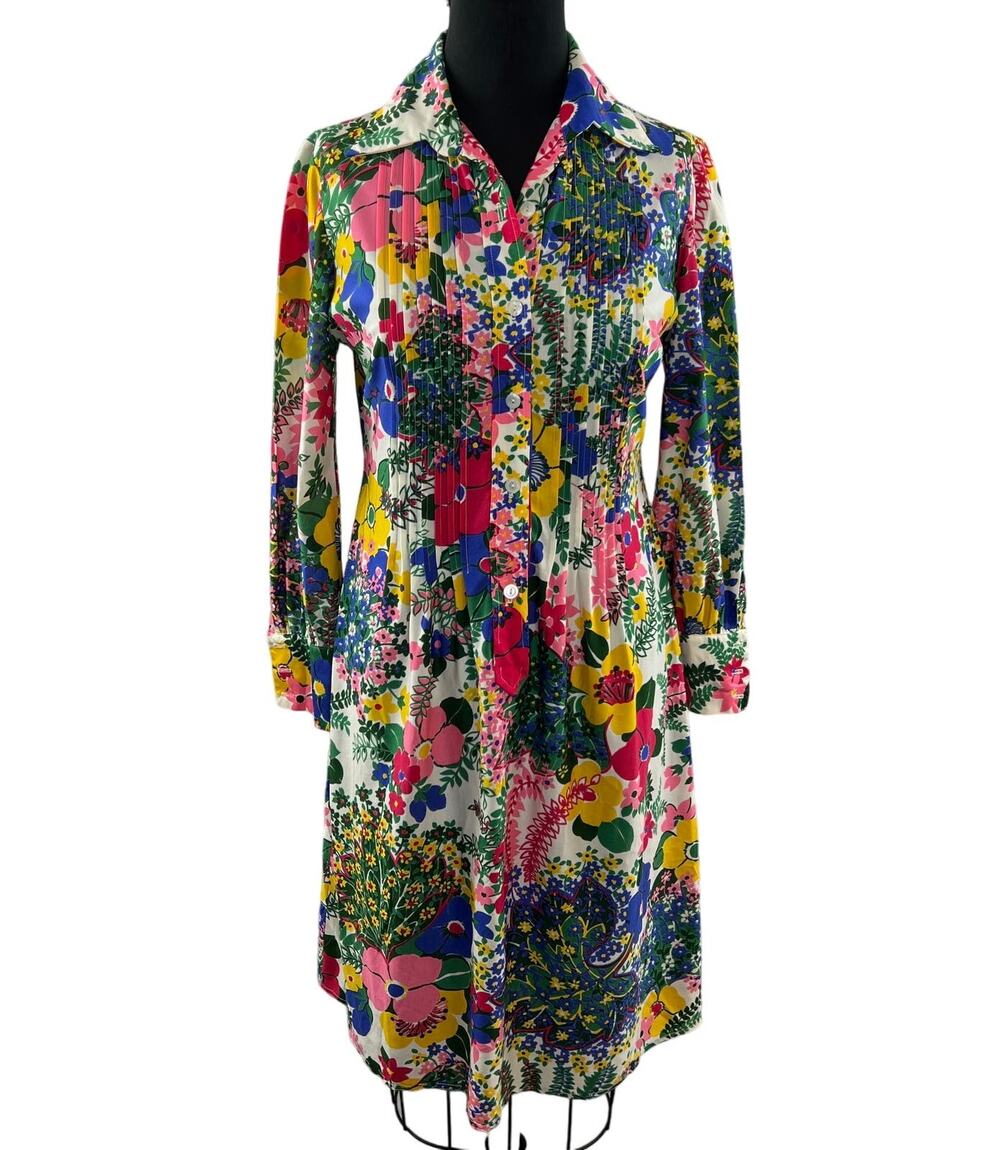 Vintage B Altman & Co Saks Fifth Shirt Dress Floral Pleated Front Collared S M?